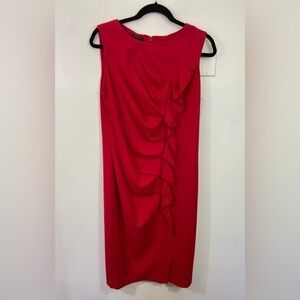 Lafayette 148 New York Dress Sheath Ruffle Sz 12 Red Office Event Designer NWT